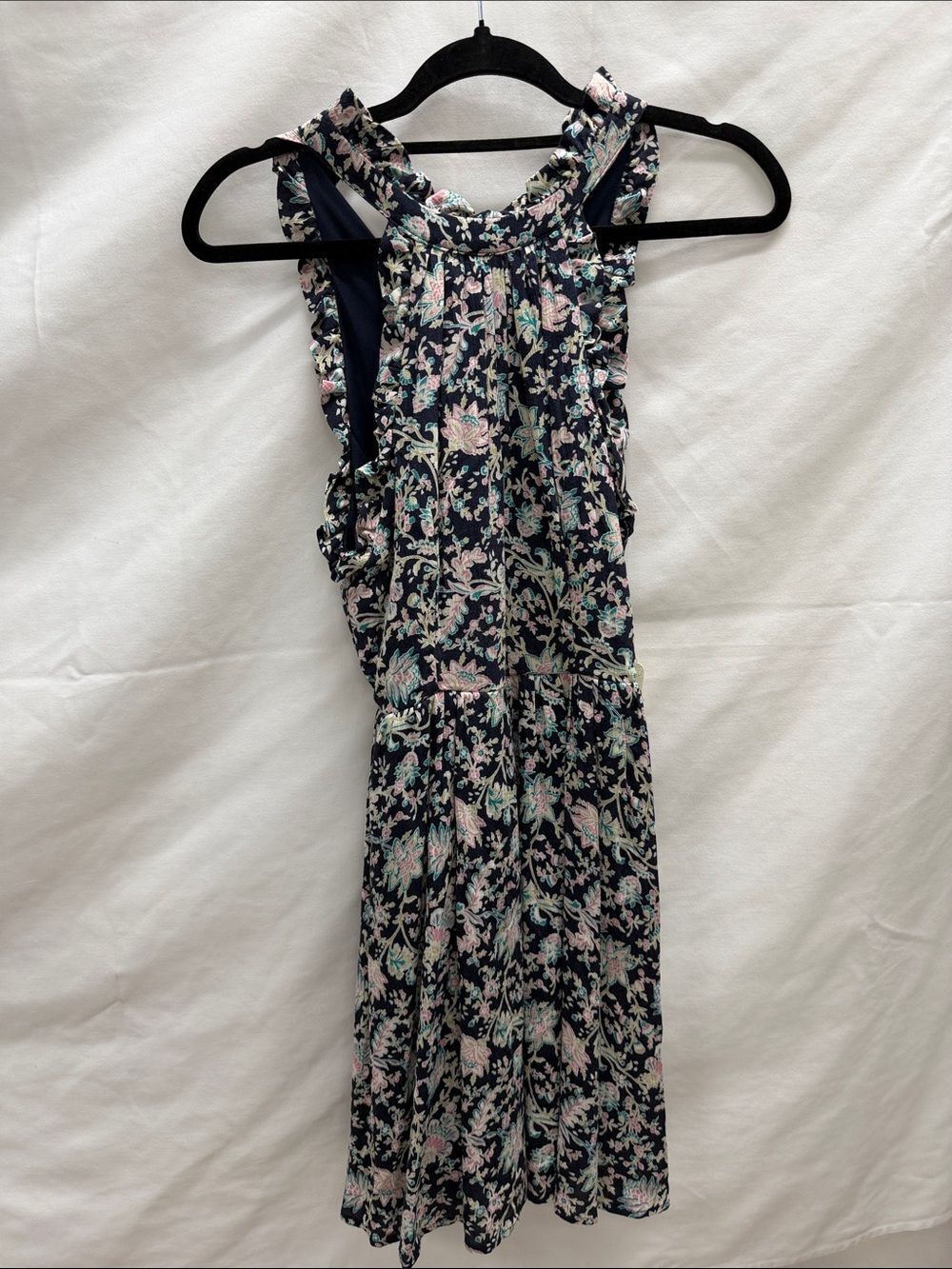 Altar'd State Navy Floral Midi Dress with Pink & Mint Accents